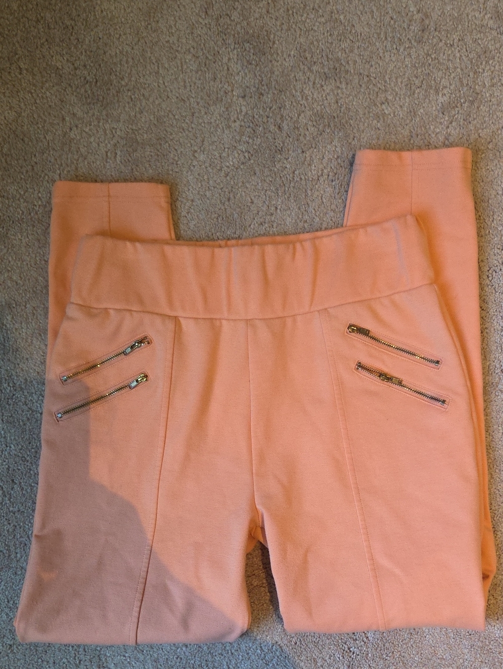Connection 18 Peach Ponte Leggings with Gold Zipper Accents